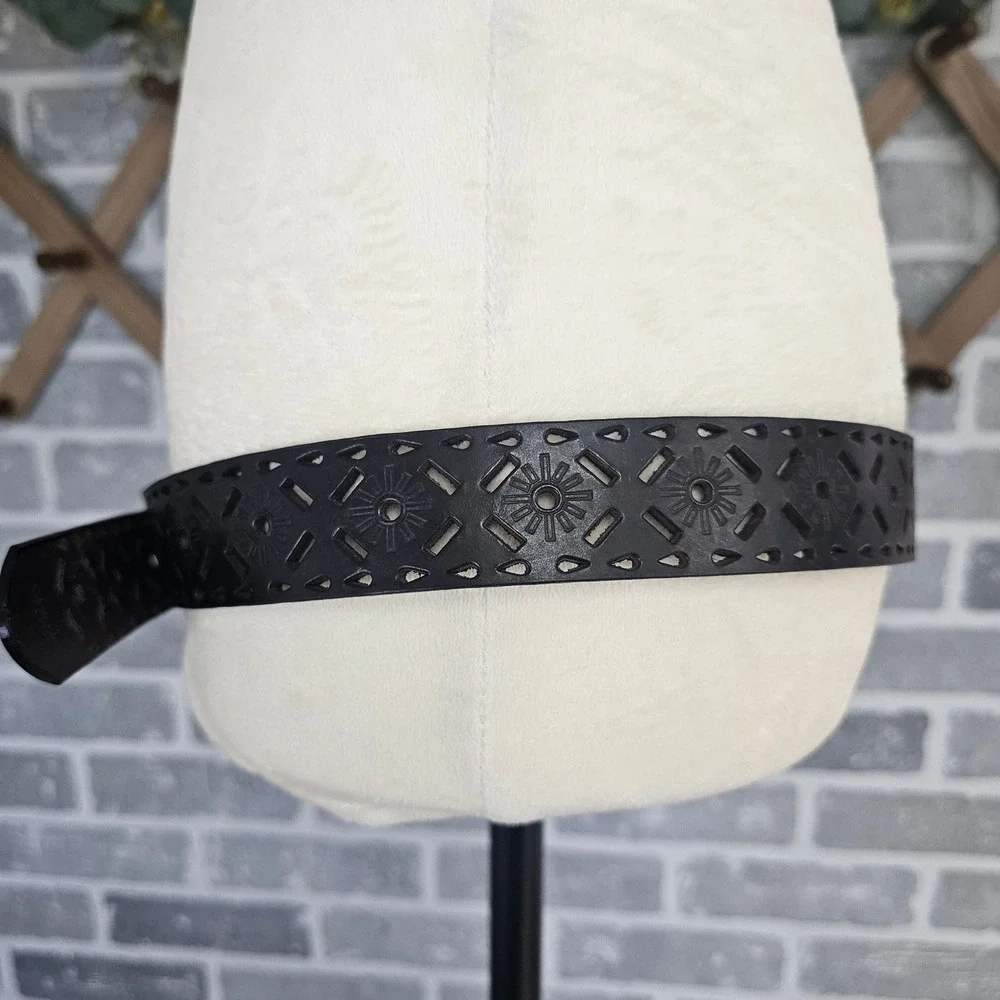 Genuine Leather Brown Tooled Cutout Belt Women's Size Large